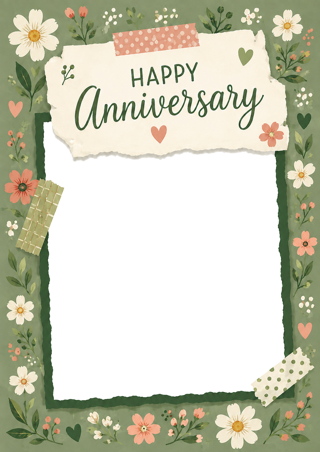 Sage Green Floral Scrapbook Photo Upload Anniversary Card