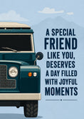 Load image into Gallery viewer, Teal Land Rover Adventure 65th Birthday Card for Him
