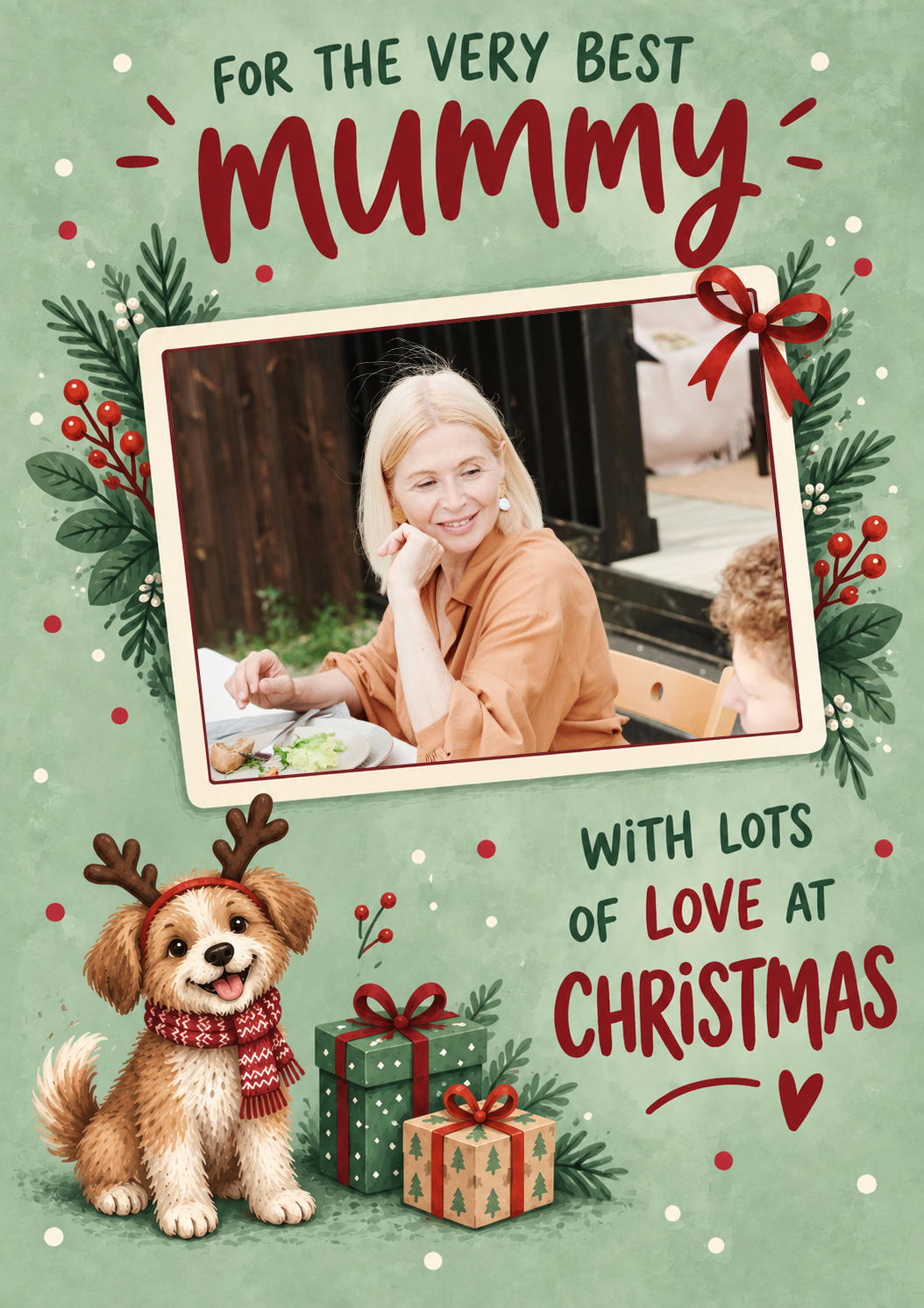 Cute Dog Reindeer Mummy Photo Upload Christmas Card for Her