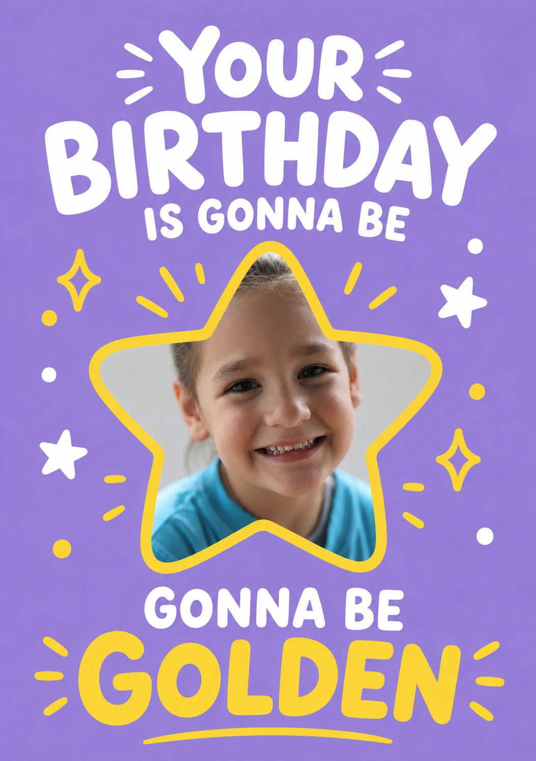 Golden Star Caption Photo Upload Birthday Card