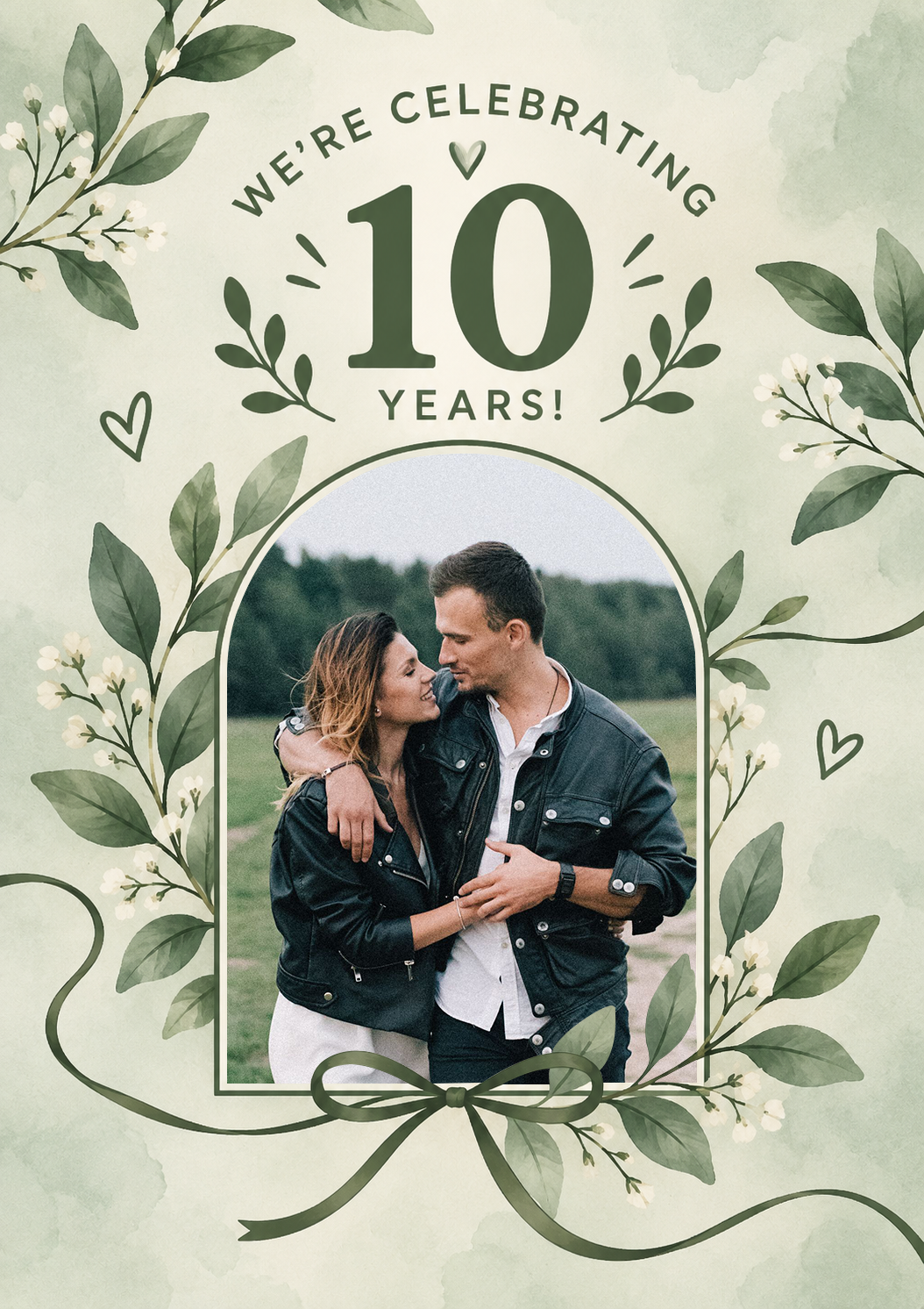 Sage Green Botanical Photo Upload 10th Anniversary Card for Wife