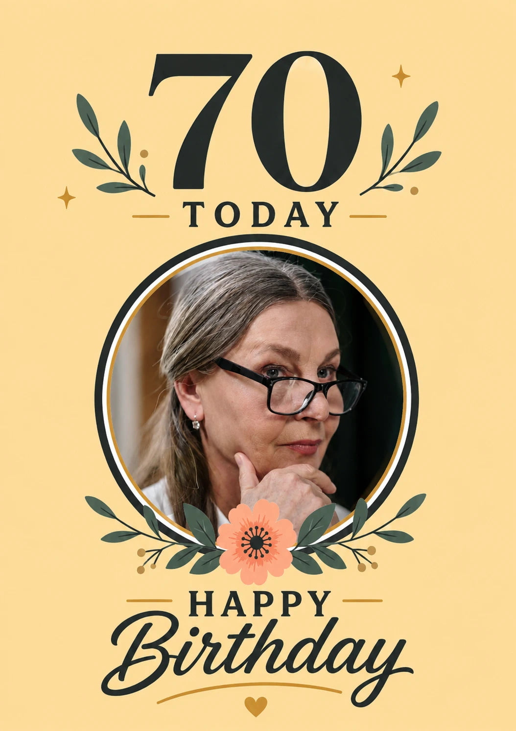 Botanical Floral 70 Today Photo Upload Birthday Card for Her