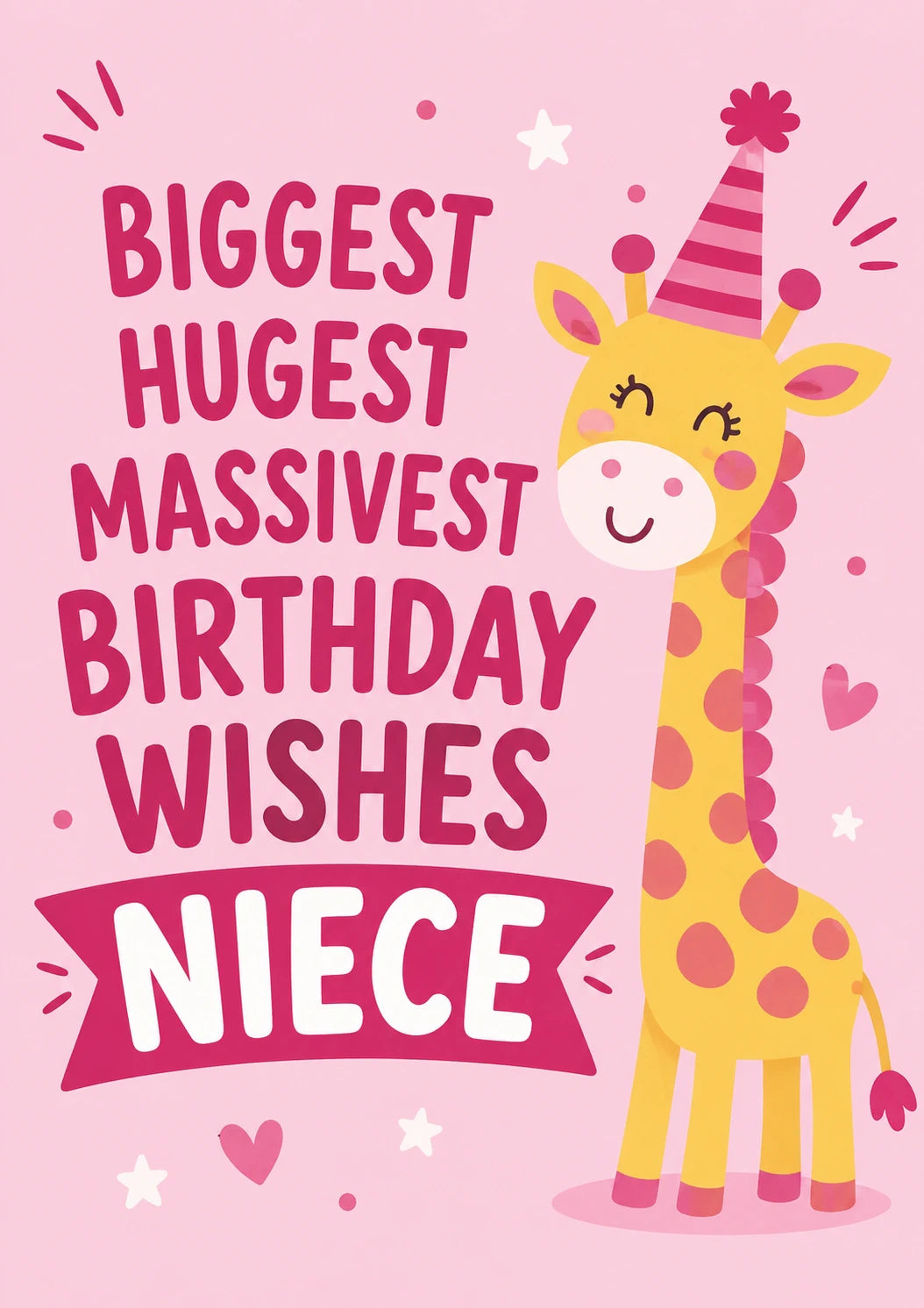 Cute Giraffe Party Hat Niece Birthday Card for Her