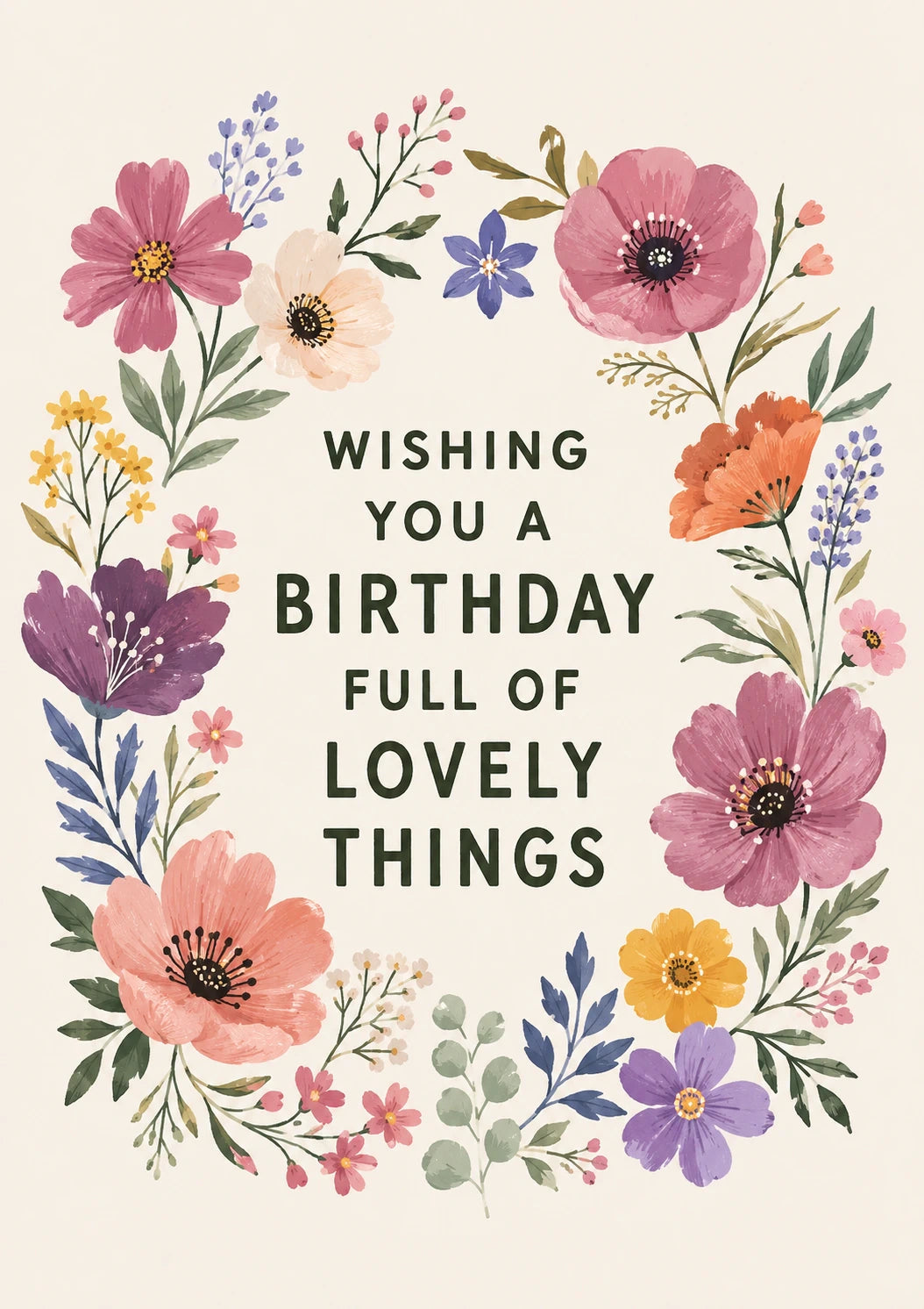 Watercolour Floral Wreath 19th Birthday Card for Her