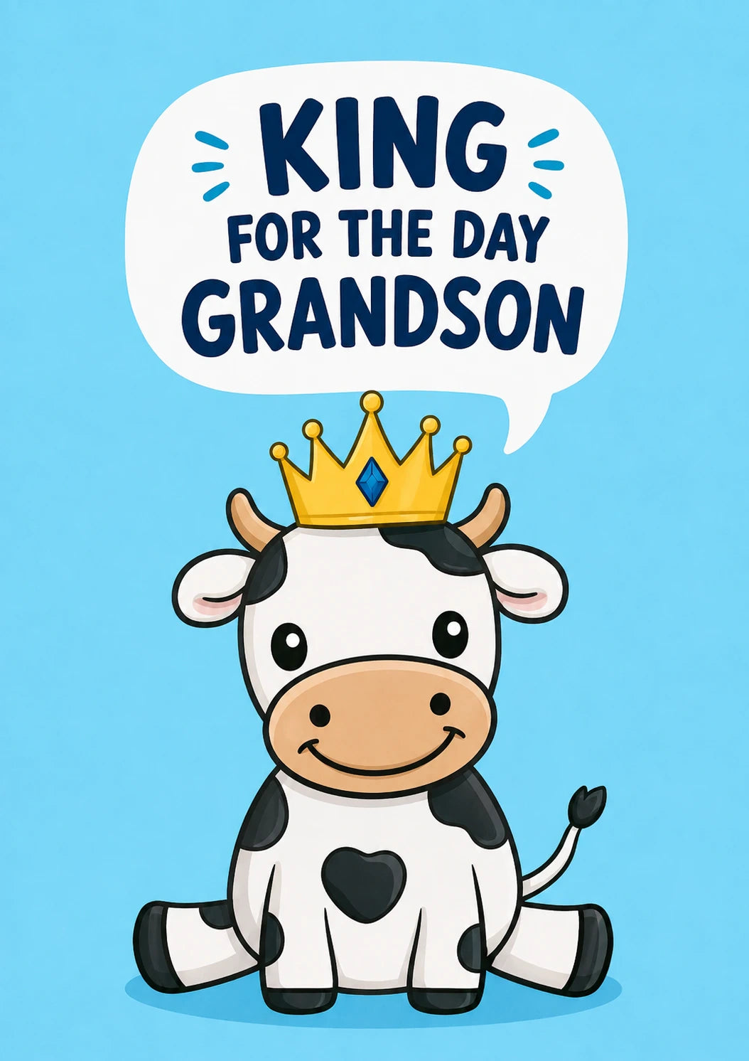 Cute Crown Cow King for the Day Grandson Birthday Card
