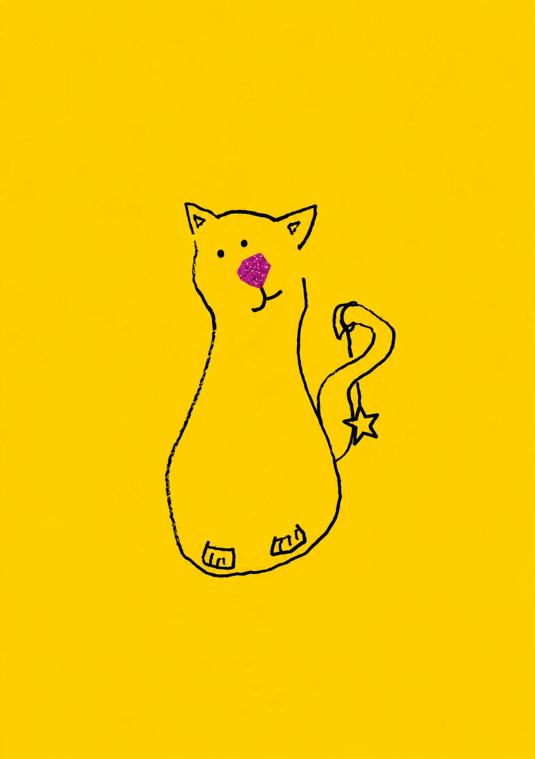 Cute Yellow Cat with Star Tail Christmas Card
