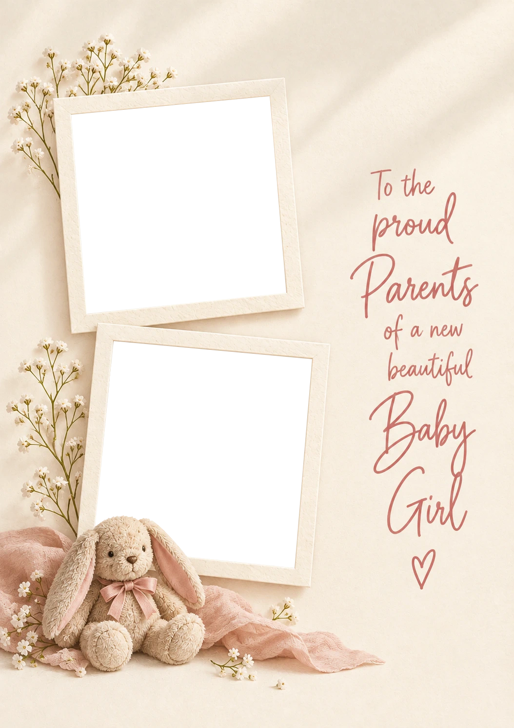 Proud Parents Floral Two Photo Upload New Baby Card