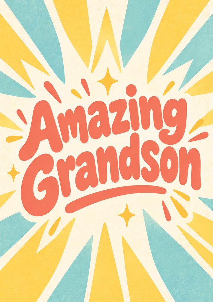 Amazing Grandson Retro Sunburst Congratulations Card for Him
