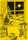 Load image into Gallery viewer, Cosy Winter Window Scene Christmas Card
