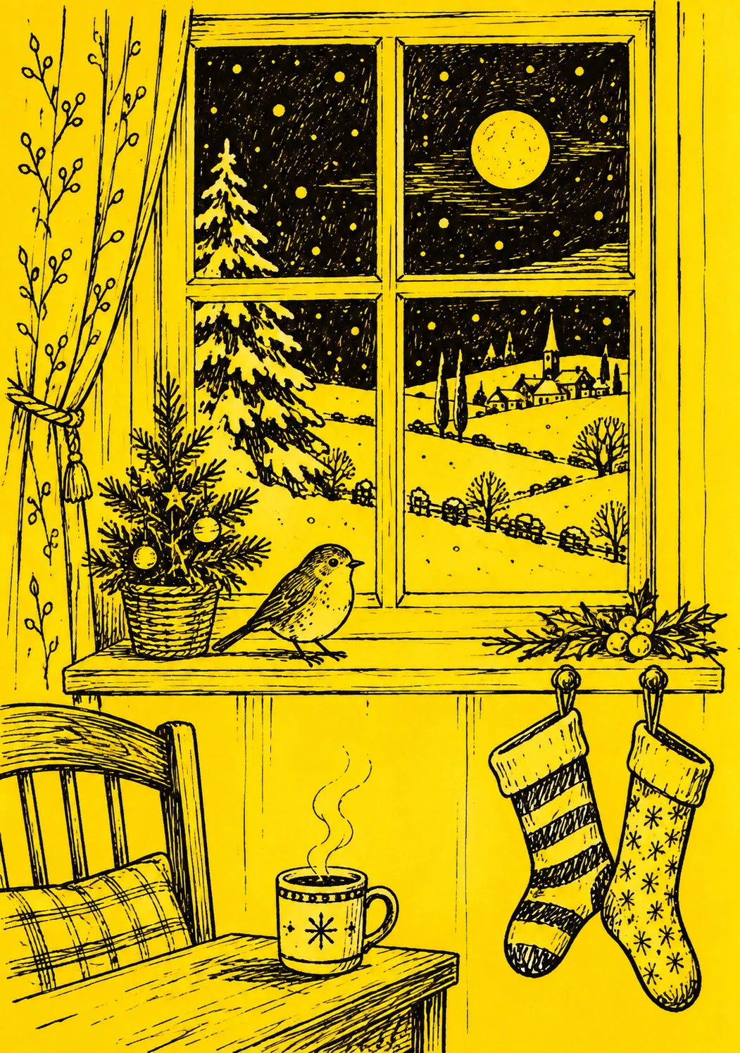 Cosy Winter Window Scene Christmas Card