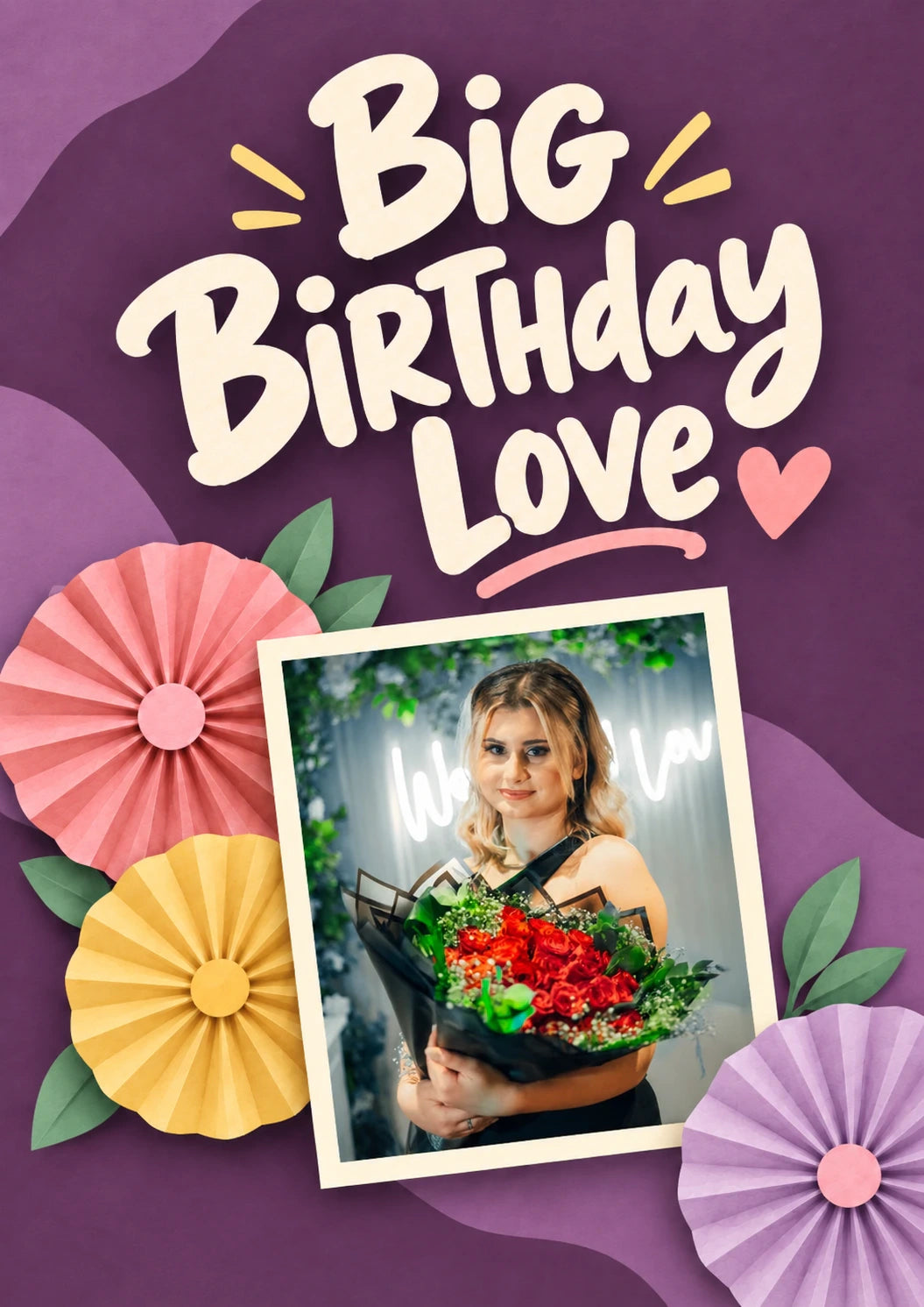 Big Birthday Love Floral Photo Upload friendship Card for Someone Special