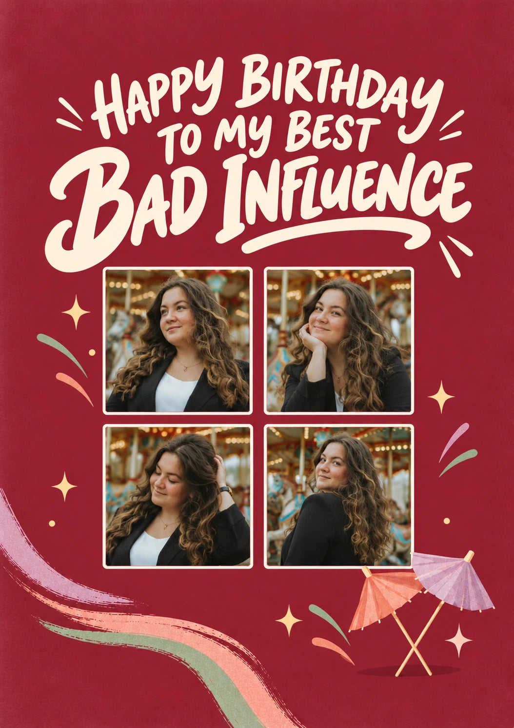 Funny Best Bad Influence Photo Upload Birthday Card for Wife