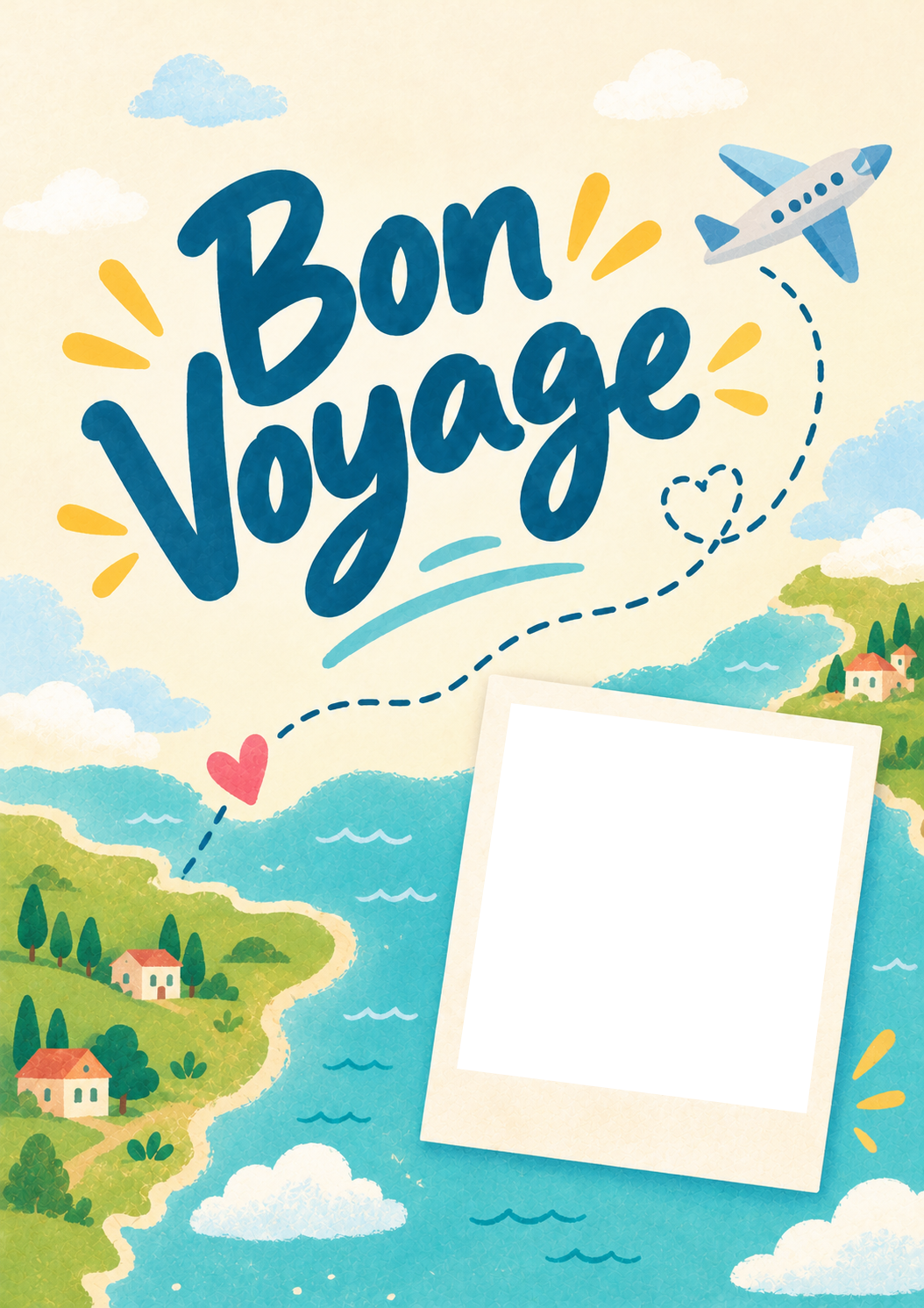 Bon Voyage Illustrated Map Photo Upload friendship Card for Auntie