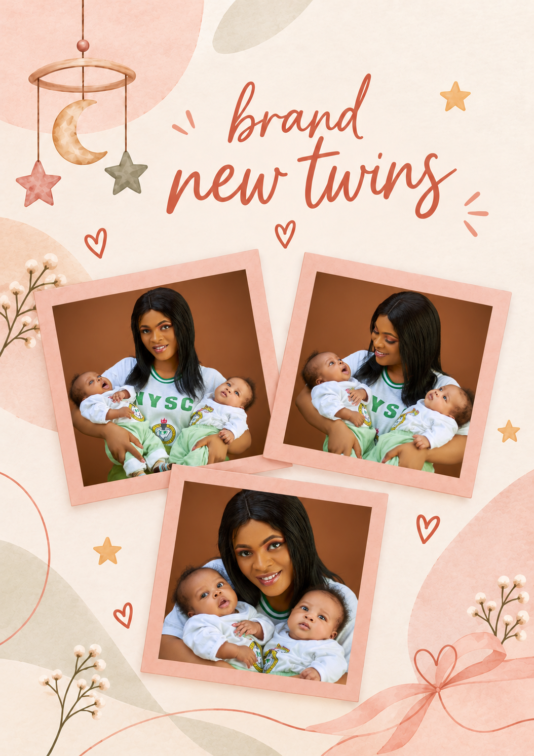 Boho Stars Triple Photo Upload New Baby Card for Daughter