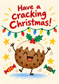 Load image into Gallery viewer, Funny Dancing Christmas Pudding Cracking Christmas Card

