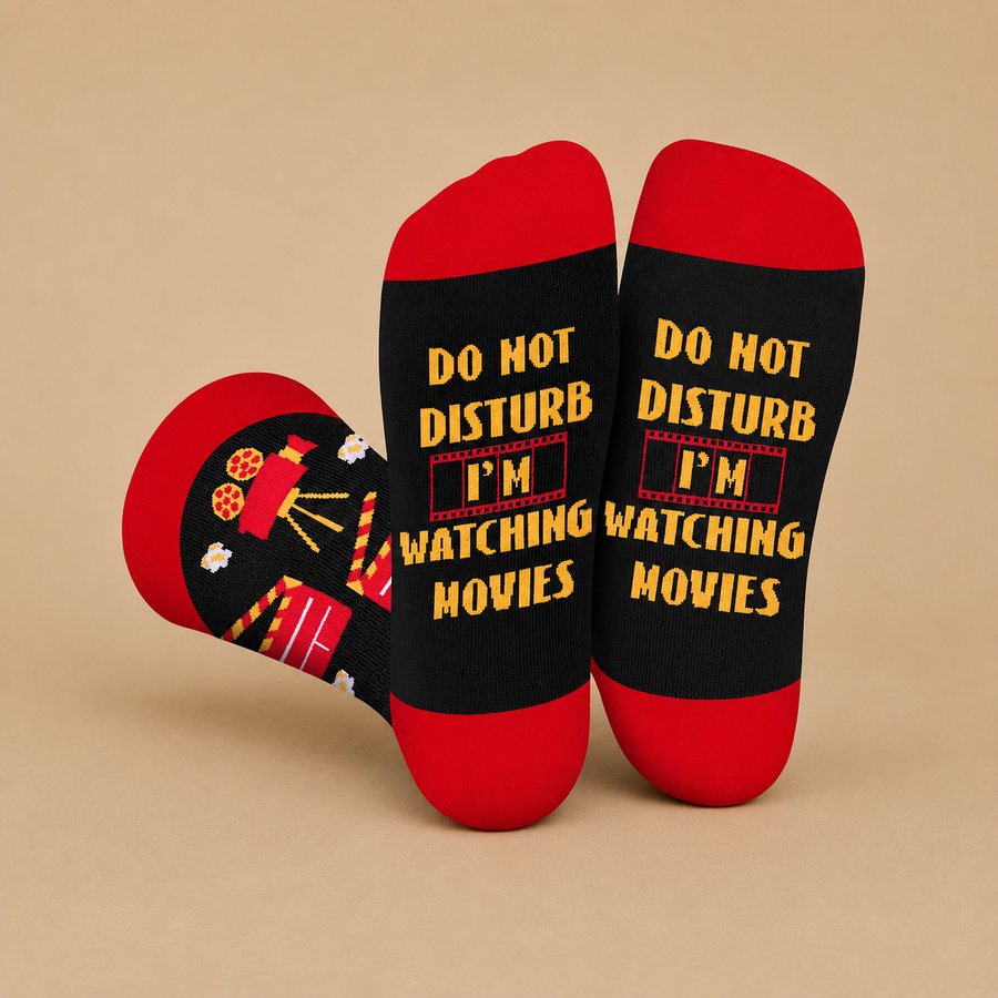 "DO NOT DISTURB, I'M WATCHING MOVIES"" Funny Socks"