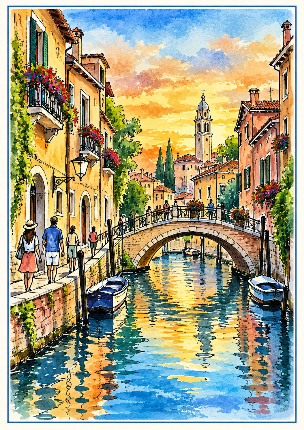 Venice Canal Watercolour Sunset Retirement Card