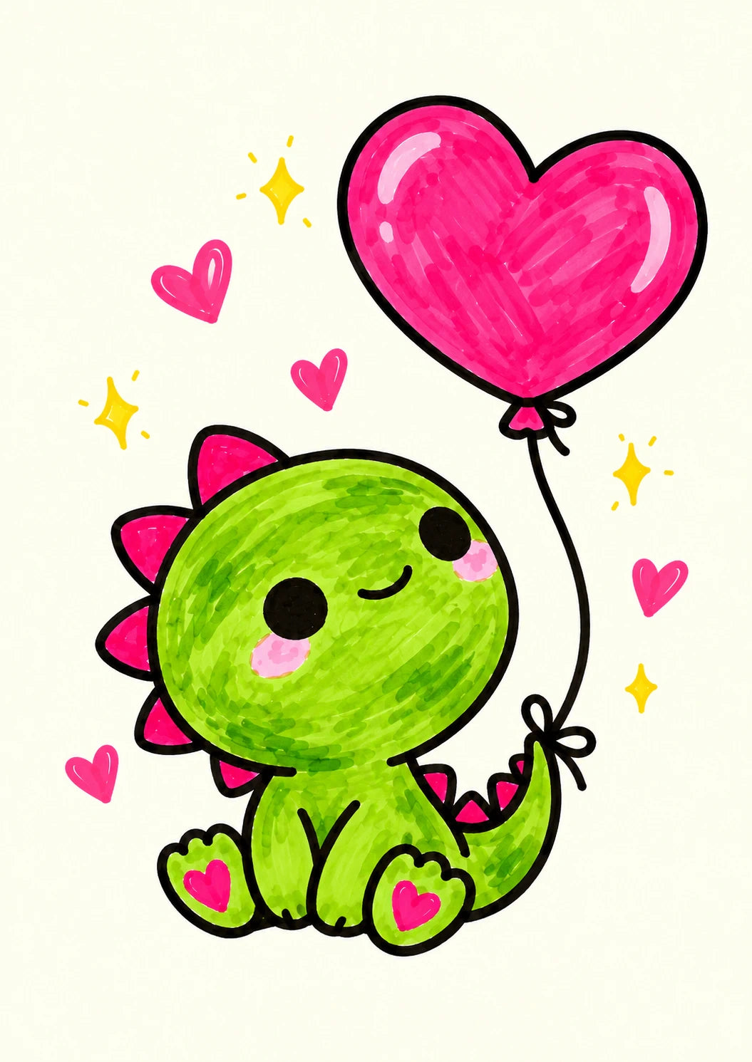 Cute Green Dinosaur Heart Balloon Birthday Card for Daughter