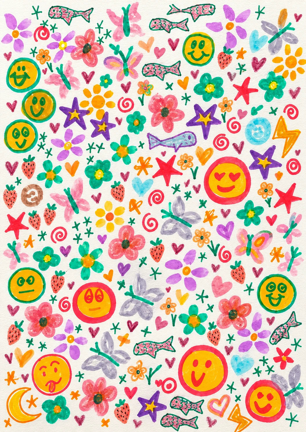 Funny Colourful Doodle Kids Happy For Kid Birthday Card