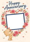 Load image into Gallery viewer, Cute Bear Floral Heart Photo Upload Anniversary Card
