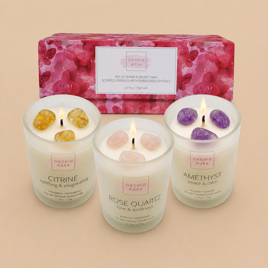 ORCHID AURA Crystal Candle Set