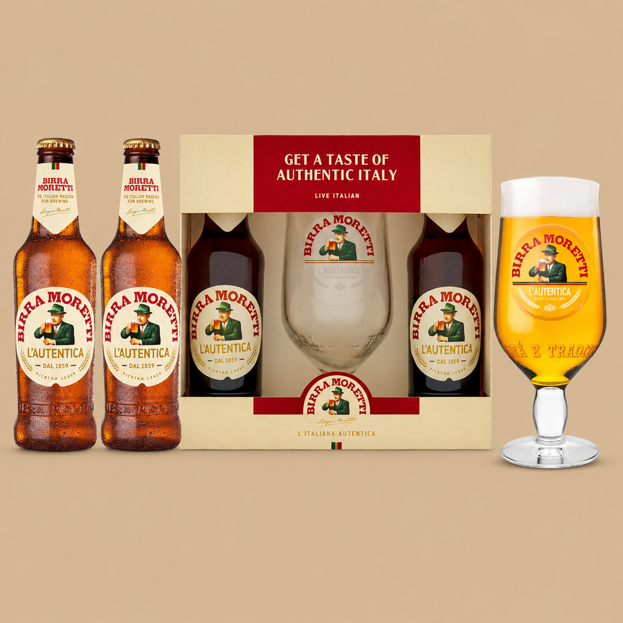 Birra Moretti Lager Beer & Glass Gift Set (Pack of 2)