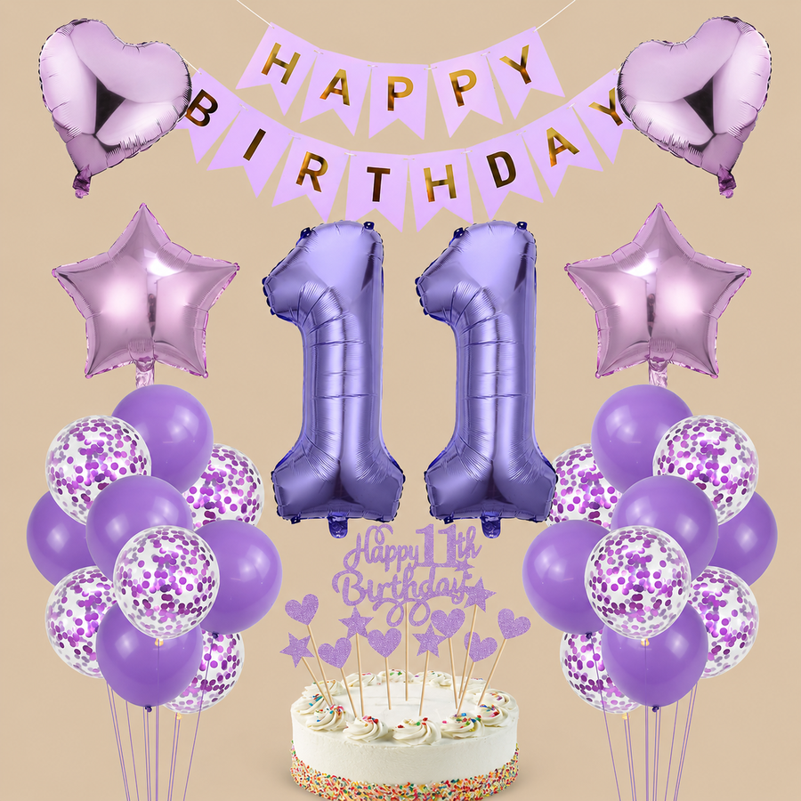 11th Birthday Purple Number Balloon Decoration Set