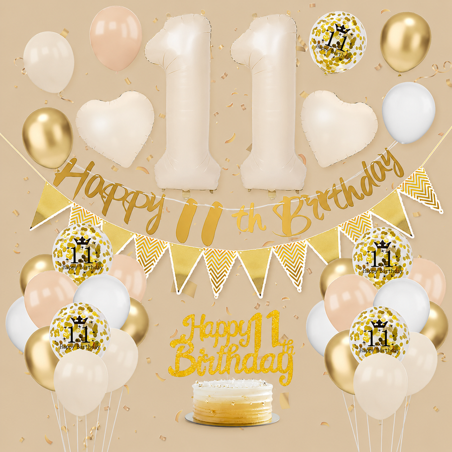 11th Birthday Balloon, Banner & Cake Topper Set