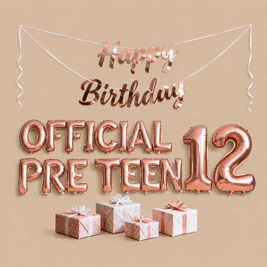 12th Birthday Pre-Teen Rose Gold Balloon Set
