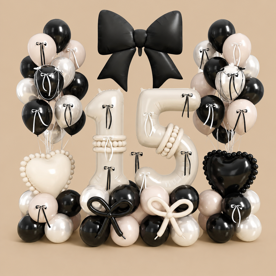 15th Birthday Beige Coquette Bow Balloon Set