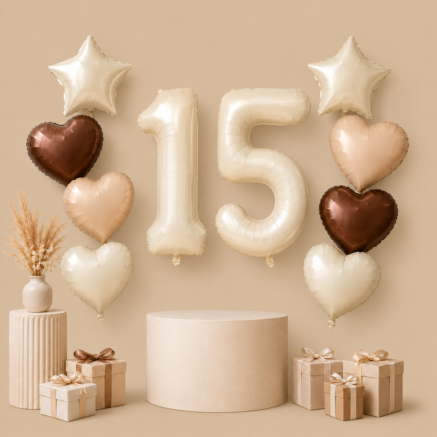 15th Birthday Sand & Boho Neutral Balloon Set - Cream