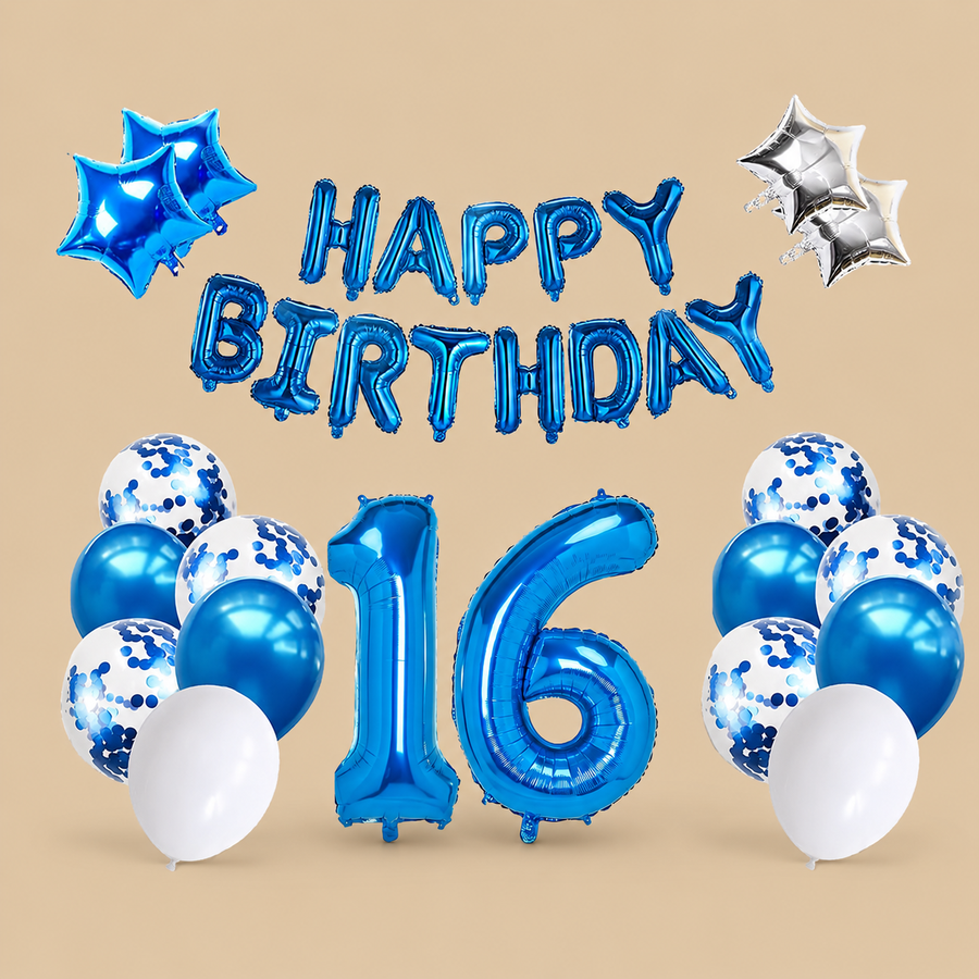 16th Birthday Blue Balloon Set for Boys