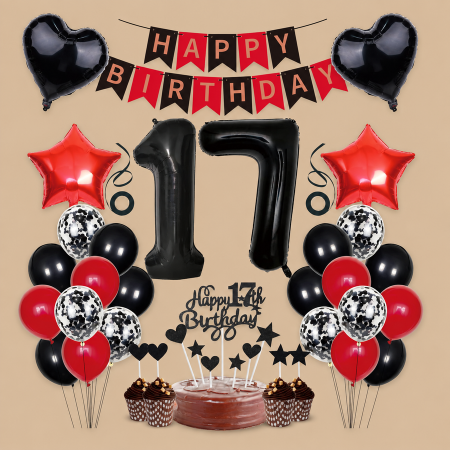 17th Birthday Garland, Balloon & Confetti Set