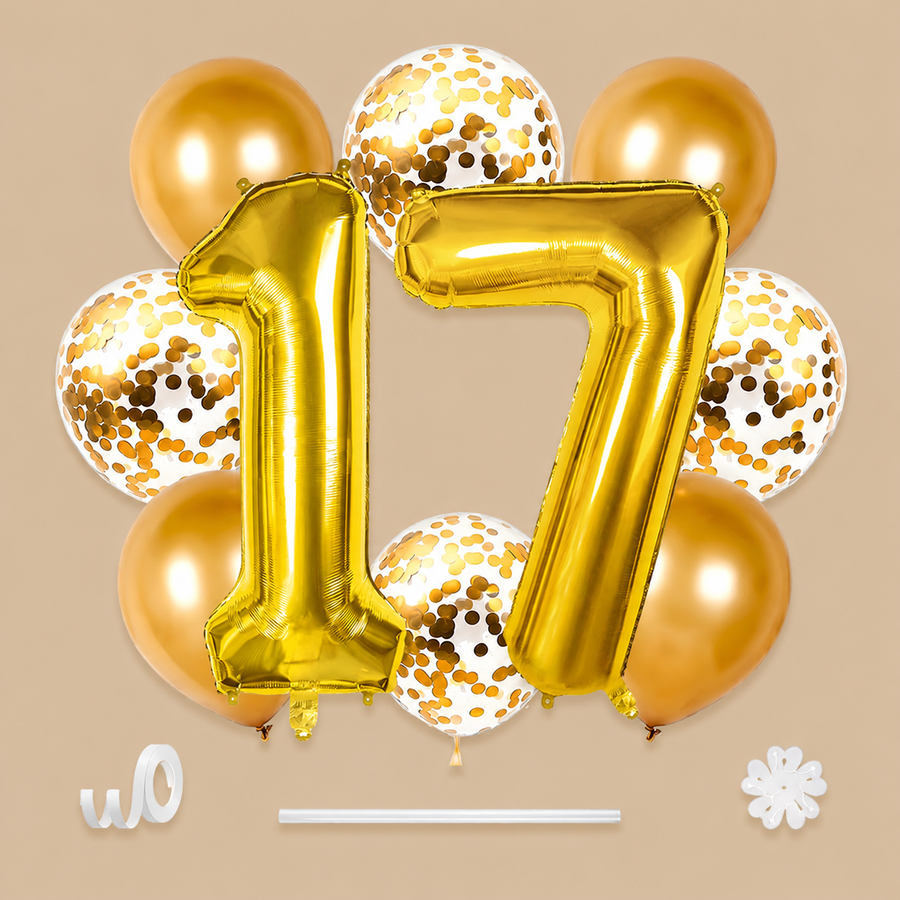 17th Birthday Gold Number Balloon Set