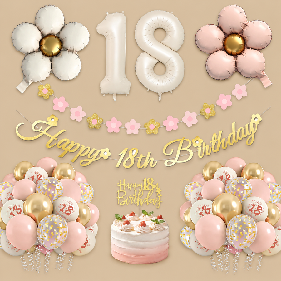 18th Birthday Rose Gold Balloon Decoration Set