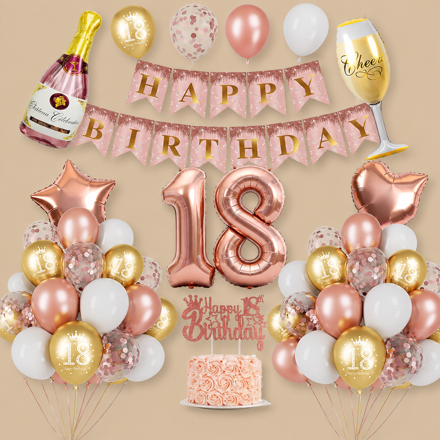 18th Birthday Rose Gold Champagne Balloon Set