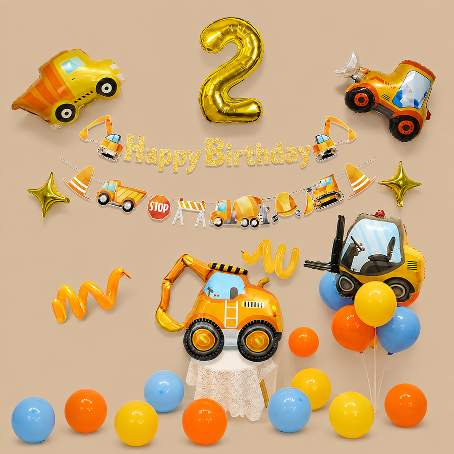 2nd Birthday Construction Balloon Decoration Set - Gold 29pcs