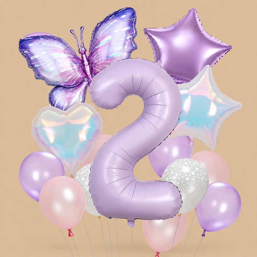 2nd Birthday Purple Butterfly Balloon Set