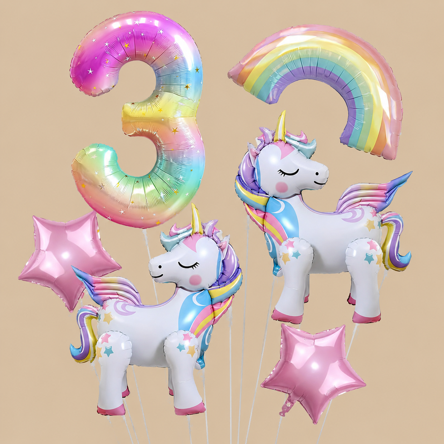 3rd Birthday Unicorn Colourful Standing Balloon Set