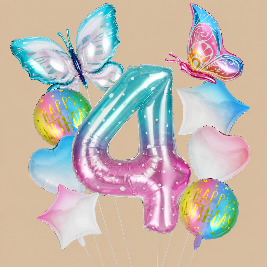 4th Birthday Gradient Butterfly Balloon Set