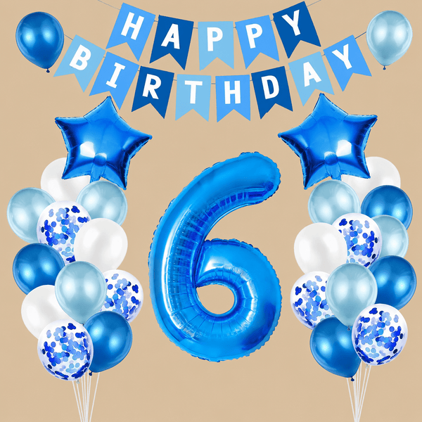 6th Birthday Blue & Silver Balloon Set
