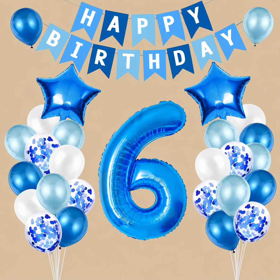 6th Birthday Blue & Silver Balloon Set