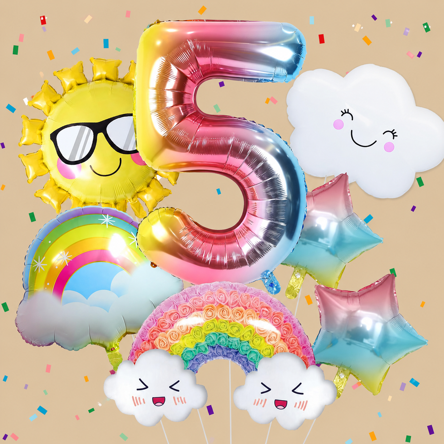 5th Birthday Rainbow Gradient Star Balloon Set