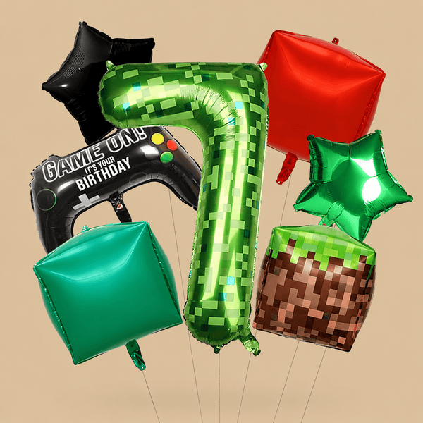 7th Birthday Green Pixel Miner Balloon Set