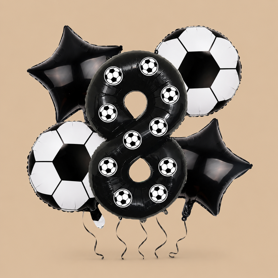 8th Birthday Black & White Football Balloon Set