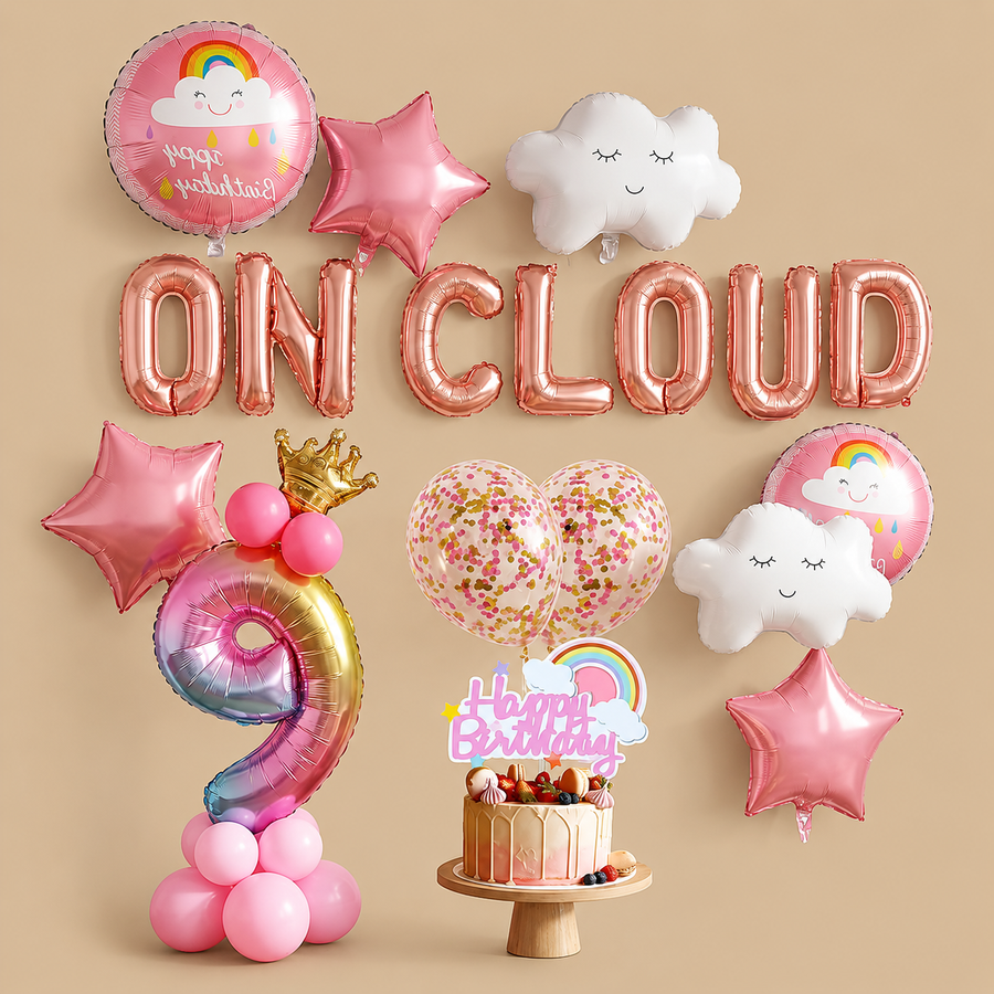 9th Birthday Rose Gold On Cloud Balloon Set