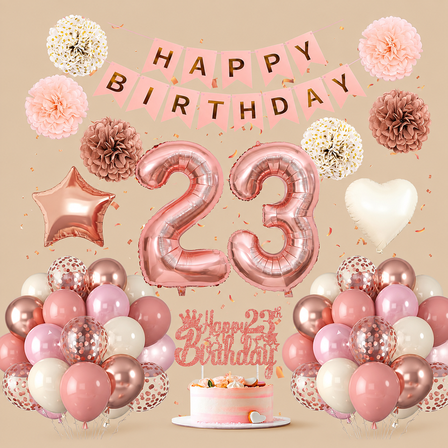 23rd Birthday Rose Gold & Pink Balloon Set