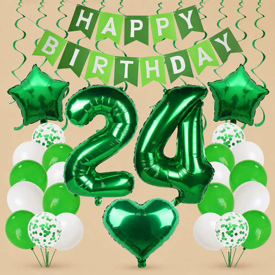 24th Birthday Green Balloon Decoration Set
