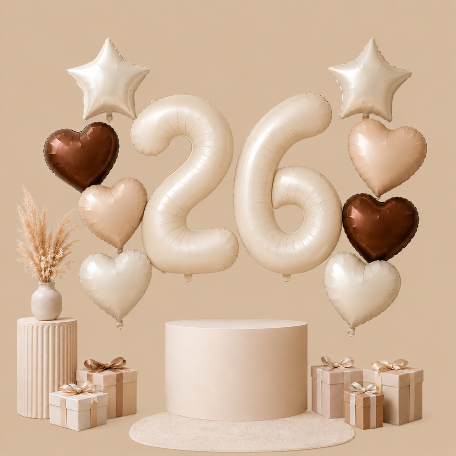 26th Birthday Beige & Neutral Boho Balloon Set