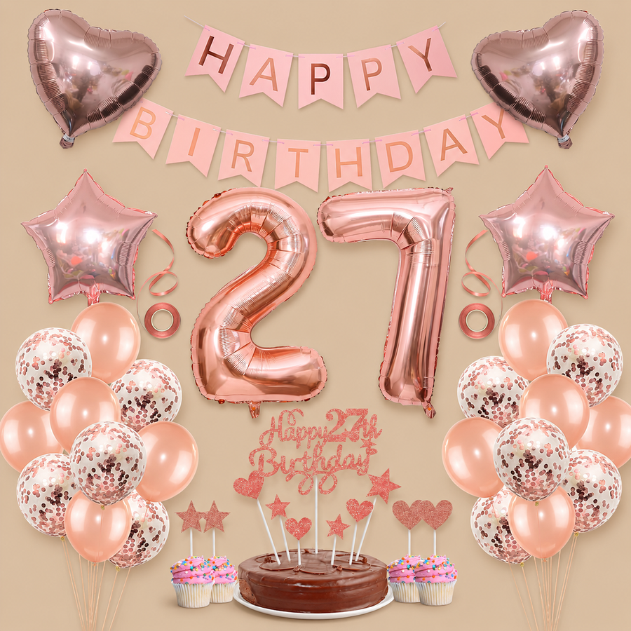 27th Birthday Rose Gold Balloon Decoration Set